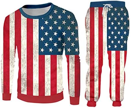 Alkalmi Streetwear Pulcsi, Nadrág Amerikai Zászló 3D-s Zip Kapucnis 2 Darabos Készlet Kapucnis Pullovers Férfiak/Nők