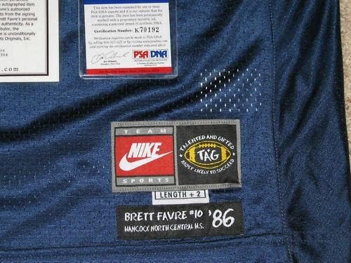 Brett Favre Aláírt LE 1986 Nike TAG középiskolában a Foci Mez PSA Packers HOF - Dedikált NFL Mezeket