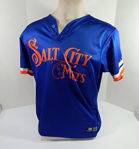 2021 Syracuse Mets 21 Játékban Használt Kék Só Város Mets Jersey 46 DP42514 - Játék Használt MLB Mezek