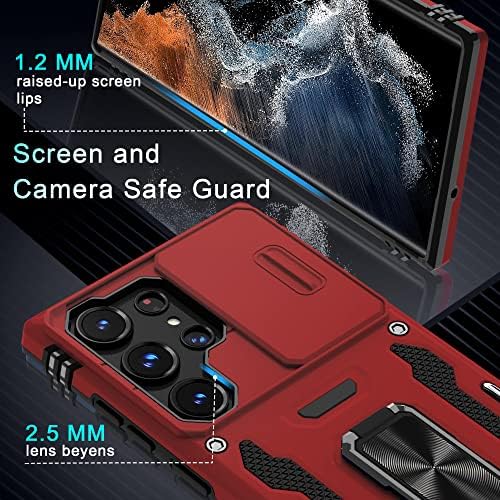 DEERLAMN Samsung Galaxy S23 Ultra Esetében Dia Kamera Fedél,Beépített Forgatható Gyűrű Kitámasztó [Teljes Kamera Védelem]