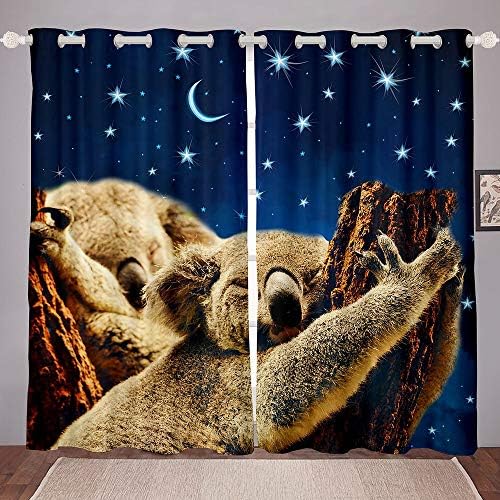 Erosebridal 3D Koala Függöny Galaxy Ablak, Függöny Csillagos Ég Ablakot, Függönyt Aranyos Vadon élő Állat-Ág Ablak Kezelések