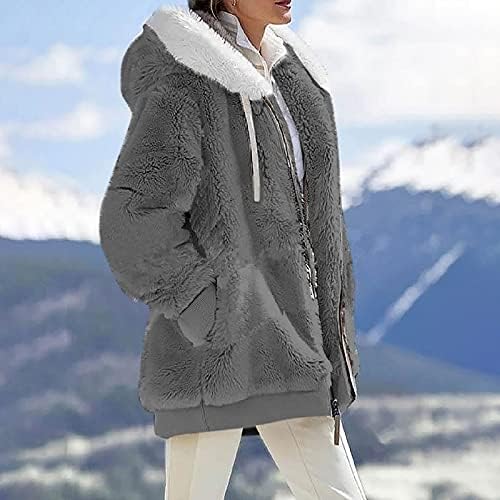 SUERGHWAX Téli Kabátok Női Alkalmi Meleg, Kényelmes Laza Plüss Plus Size Felső Kabát egyszínű, Hosszú Ujjú Zip kapucnis