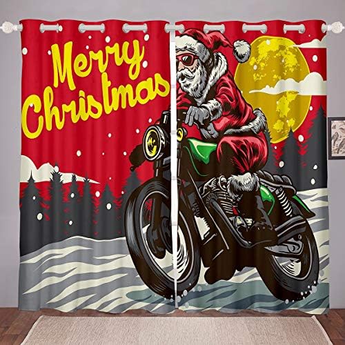 Erosebridal Boldog Karácsonyt Ablak Függöny Panelek Gyerekek Vicces Mikulás Ablakot, Függönyt Dirt Bike Függönyök, Fiúk,
