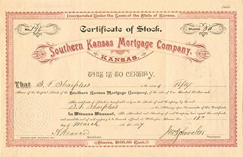 Dél-Kansas Jelzálog Co. - Raktáron Bizonyítvány