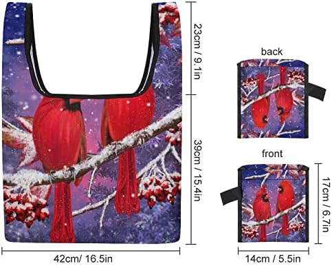 Vörös Bíboros Madár Ül a Havas Ágak Újrafelhasználható táska Vásárlás Összecsukható, Könnyű Kaját Táskák Aranyos Bevásárló