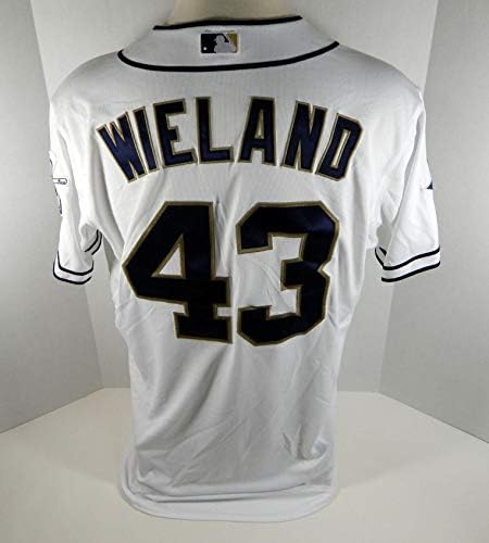 2014-ben a San Diego Padres Joe Wieland 43 Játék Kiadott Fehér Jersey JC Patch - Játék Használt MLB Mezek