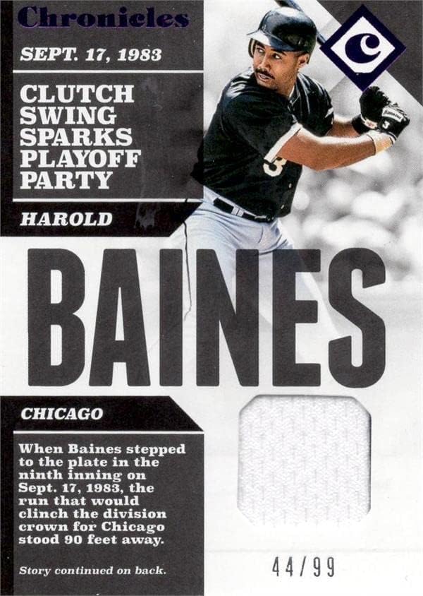 Harold Baines játékos kopott jersey-i javítás baseball kártya (Chicago White Sox) 2017 Panini Krónikák CSHB LE 44/99