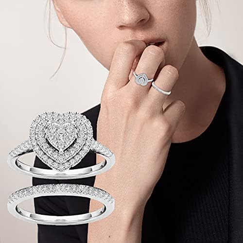 Szív Vágott Cirkónia Esküvői Gyűrű a Nők Menyasszonyi Készletek Eljegyzési Gyűrűk Szettek Ezüst Vintage Évfordulós Gyűrű