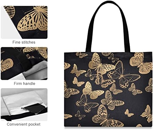 visesunny Nők Extra Nagy Táska Fekete Arany Pillangó válltáskák Női Strand Utazási Újrafelhasználható Bevásárlás Hordozható