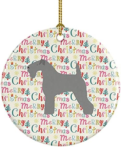 Caroline Kincsek WDK1839CO1 Kerry Blue Terrier Boldog Karácsonyt Kerámia Dísz, Többszínű, karácsonyfa Díszek, Lógó Dísz,