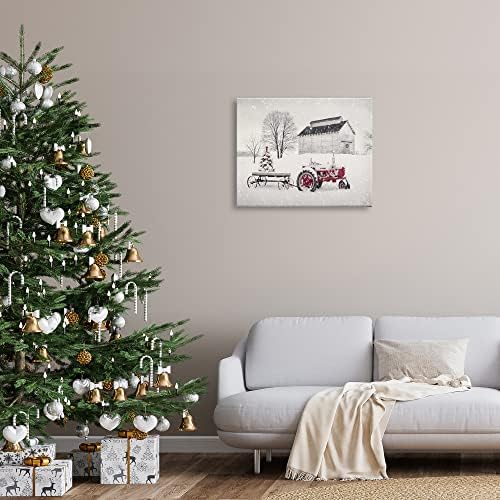 Stupell Iparágak Ünnepi Piros Karácsonyi Traktor Niveous Vidék Hófúvás, Design by Lori Deiter