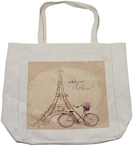 Ambesonne Párizs Bevásárló Táska, Eiffel-Torony, a Virágos Stílus, Romantikus, Klasszikus Bicikli, Virágokkal Bonjour