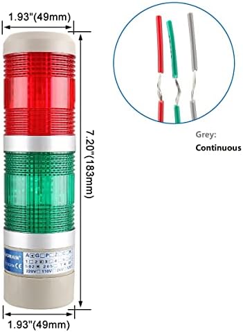 Baomain Ipari Lámpa Oszlop LED Riasztás Kerek Torony Jelzőfény Folyamatos Fény Figyelmeztető Lámpa Piros, Zöld, AC 110V