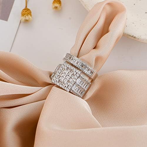 Hiyong Nők Esküvői Gyűrű Készlet, Fehér Arany Cirkónia Esküvői Gyűrű Divat Ezüst Eljegyzési Gyűrűk, Nők