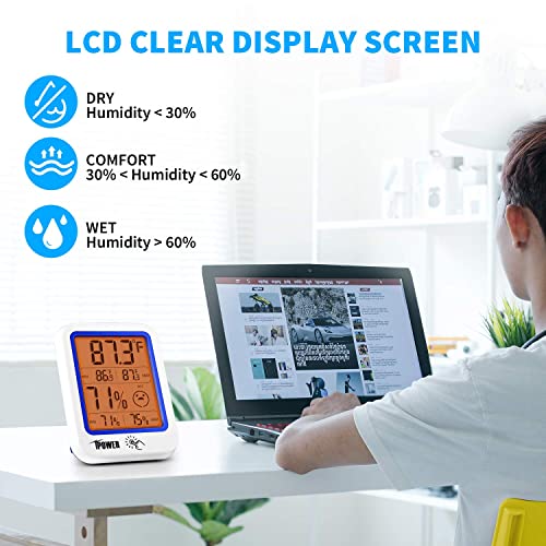 iPower Beltéri Páratartalommérő, valamint Hőmérő Műszer Nagy Háttérvilágítás Megfogható LCD Kijelző, Nagy Pontosságú,