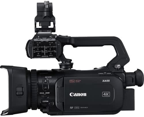 Canon XA55 UHD 4K Kamerát (3668C002) + 4K Monitor + Sony Mikrofon + LED + 128 GB Memóriakártya + Párnázott Táska + Kártya
