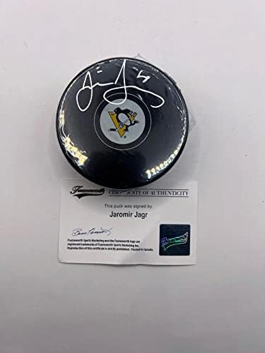 JAROMIR JAGR Pittsburgh Penguins Logó ALÁ Auto Jégkorong Frameworth COA - Dedikált NHL Korong