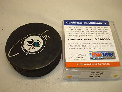 Martin Jones Aláírt San Jose Sharks Hockey Korong Dedikált PSA/DNS-COA-1B - Dedikált NHL Korong