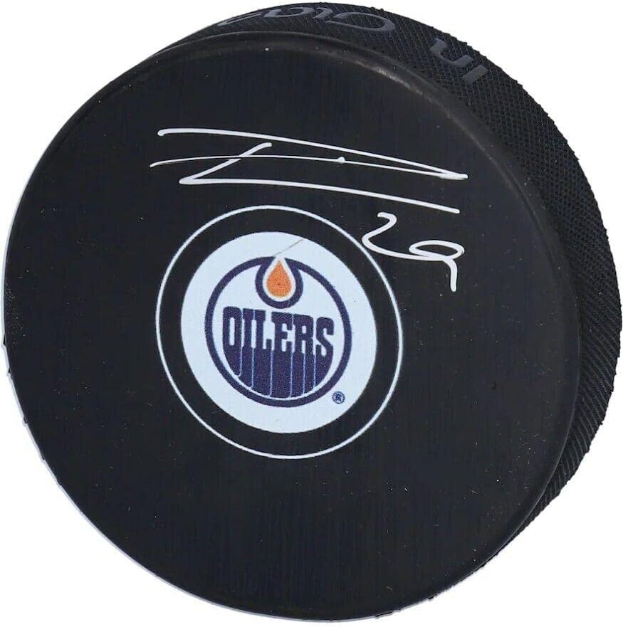 Leon Draisaitl Aláírt Aláírt Korongot Edmonton Oilers Fanatikusok - Dedikált NHL Korong