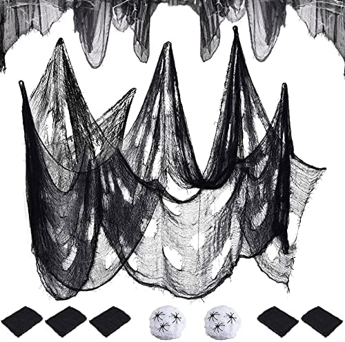 7 Pack Hátborzongató Ruhát Halloween Dekoráció 30x 72 Inch, Pókok Fehér Szövedék, Fekete Kísérteties Cheesecloth Szövet