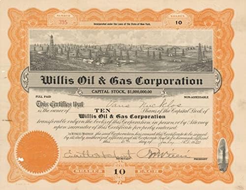 Willis Oil and Gas Corporation - Raktáron Bizonyítvány