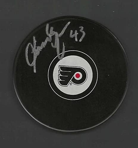 Claude Vilgrain Aláírt Philadelphia Flyers Puck - Dedikált NHL Korong