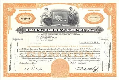 Belding Heminway Co, Inc. - Raktáron Bizonyítvány