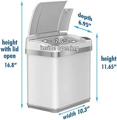 iTouchless 2.5 Liter-Érzékelő Fürdőszobai Szemetes AbsorbX Szag Szűrő, valamint Légfrissítő, Gyöngy, Fehér Hulladék-Bin
