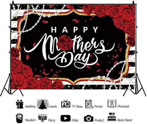 Hilioens 5×3ft Boldog anyák napját Hátteret, Piros Rózsa, Gyöngy, Szeretlek Anyu Hátteret Fotózás Parti Dekoráció Zászló