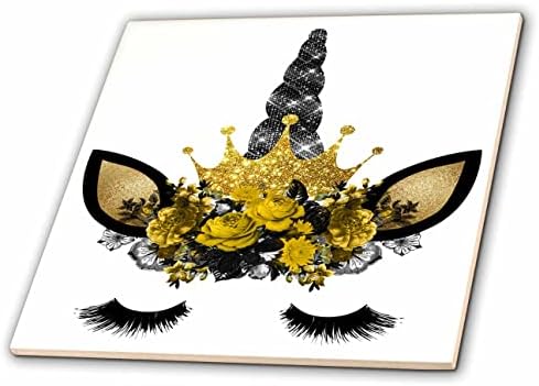 3dRose Glam Kép Arany, illetve Fekete Unikornis Arcát Illusztráció - Csempe (ct_357038_1)