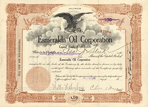 Esmeralda Olaj Corporation - Raktáron Bizonyítvány