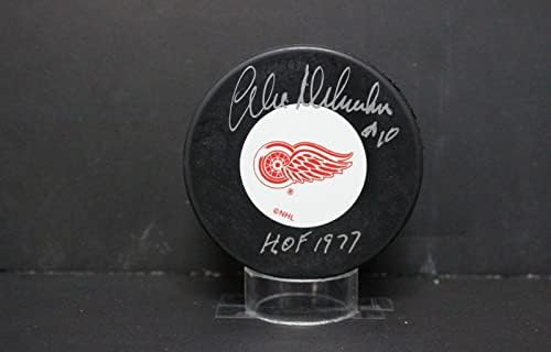 Alex Delvecchio Aláírt (HOF 77) Red Wings Korong Autogramot PSA/DNS AL88782 - Dedikált NHL Korong