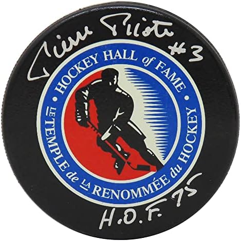 Pierre Pilote Aláírt Hall of Fame Logó Jégkorong w/HOF'75 - Dedikált NHL Korong