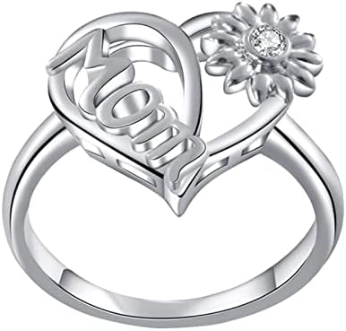 2023 Virág, Napraforgó Szív Gyűrű Szerelem Anya Gyűrűk Nők Kreatív Szerelem Anya Napraforgó Daisy Ezüst Színű Ujj Gyűrű